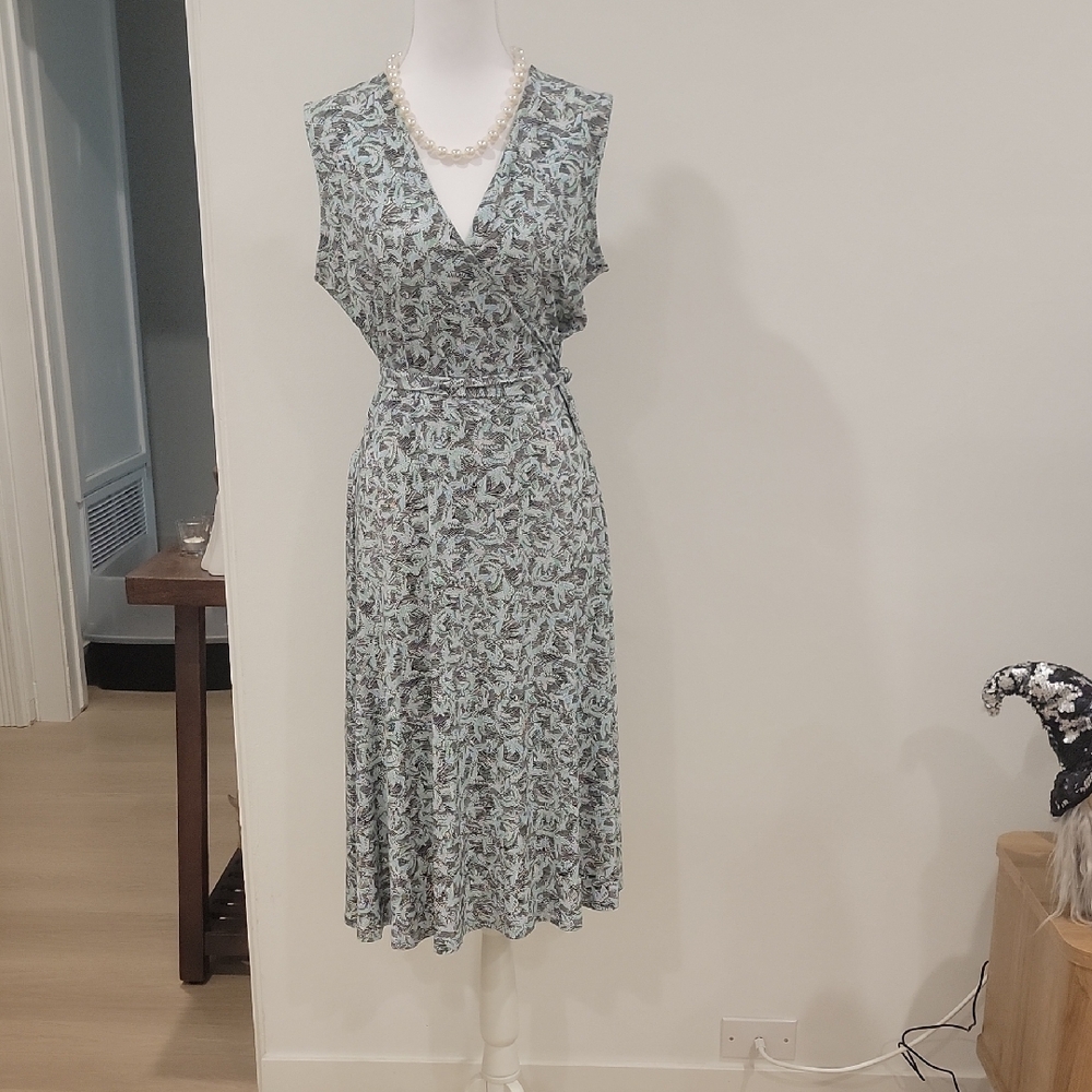 French Connection Teal Patterned Midi Dress